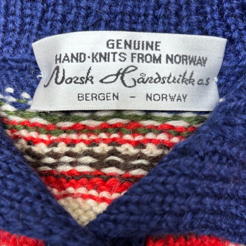 Norsk Handstrikkas Kids Hand Knitted Wool Cardigan Bergen Norway Blue Fair Isle - Picture 7 of 7